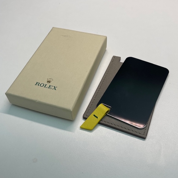 NEW in box ROLEX Hand Mirror in leather case grey yellow Limited Edition RARE - Picture 5 of 9